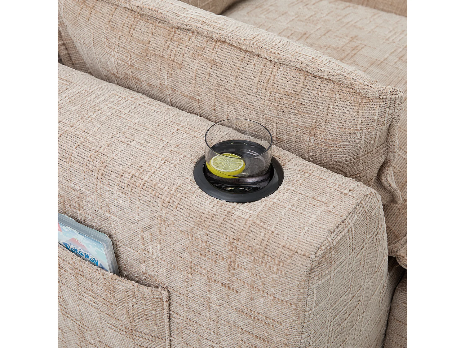 Canapé 4 places avec pouf en tissu chenille kaki