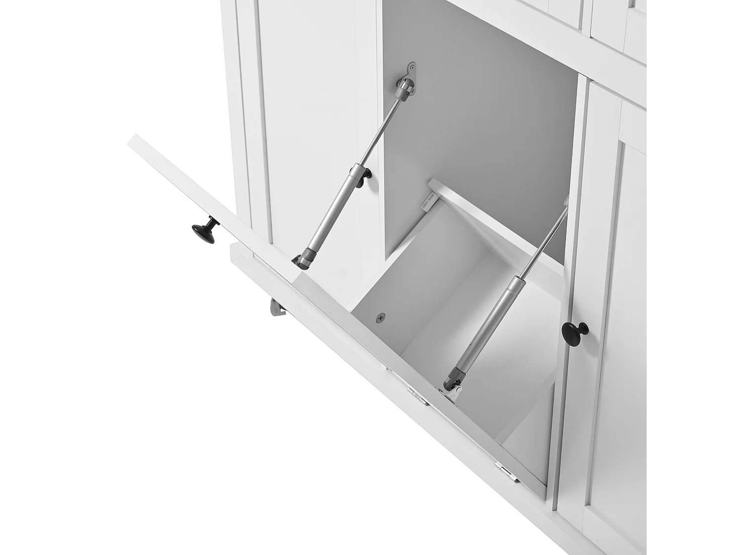Îlot de cuisine à roulettes avec plateau extensible, 3 tiroirs et portes - Blanc et bois