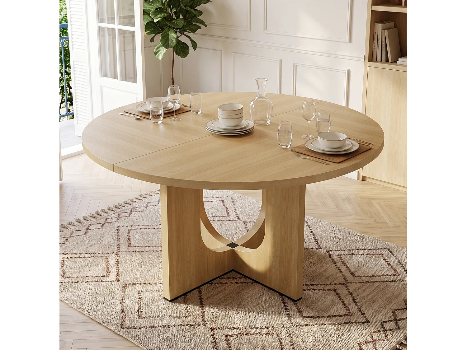 Table à manger ronde 120 cm pour 4 à 6 personnes- Design classique - Naturel clair
