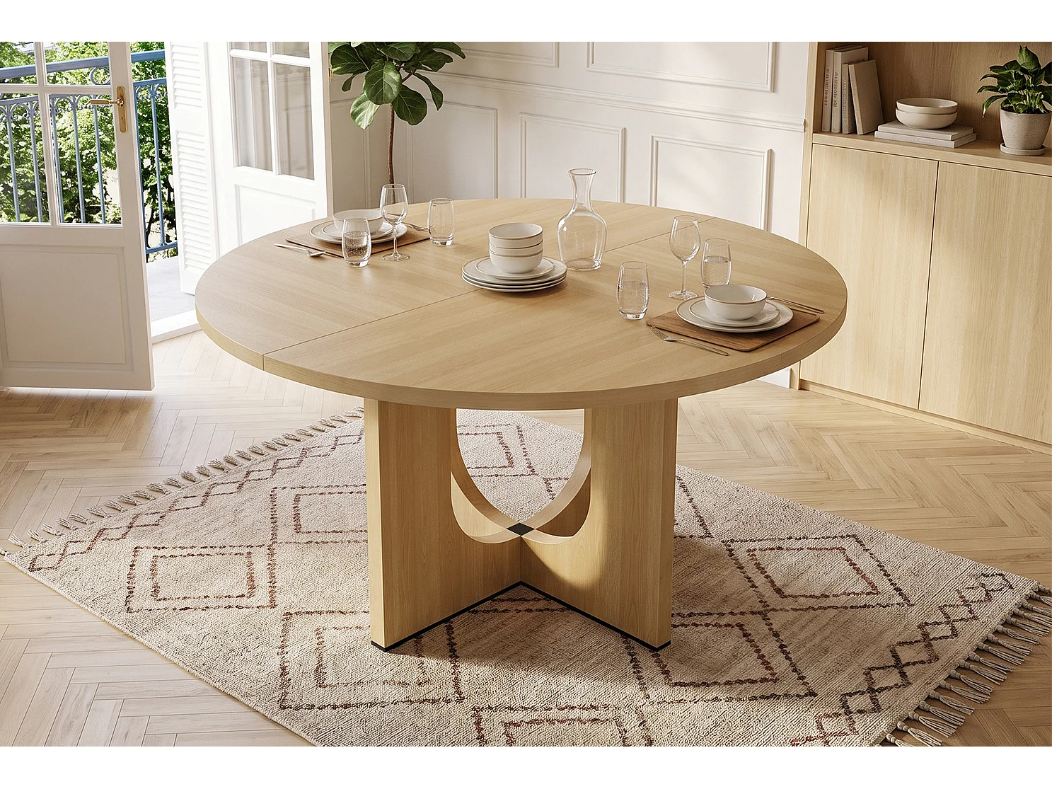 Table à manger ronde 120 cm pour 4 à 6 personnes- Design classique - Naturel clair