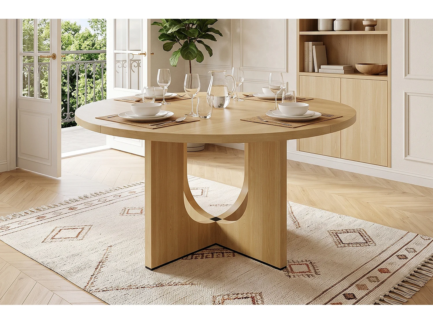 Table à manger ronde 120 cm pour 4 à 6 personnes- Design classique - Naturel clair