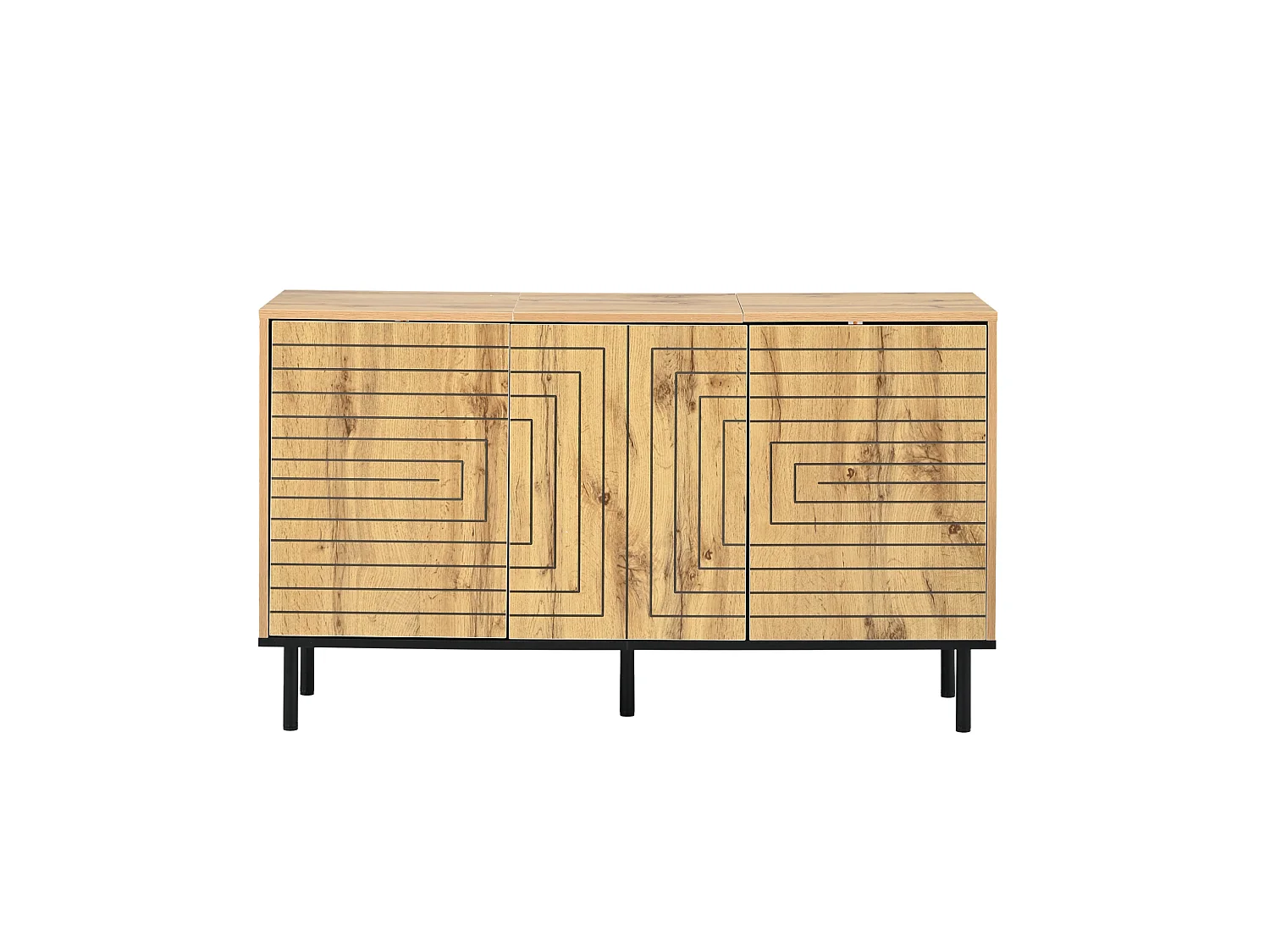 MDF dressoir met golvend patroon en 3 deuren - Hout en zwart 120 × 35 × 68 cm