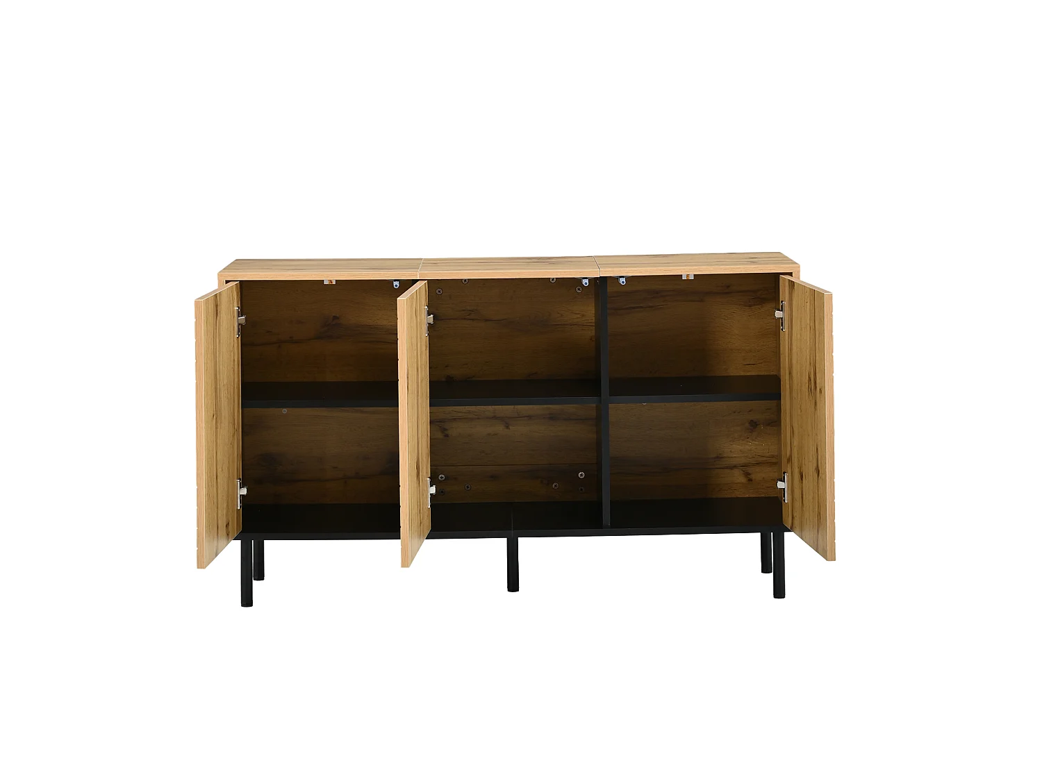 MDF dressoir met golvend patroon en 3 deuren - Hout en zwart 120 × 35 × 68 cm