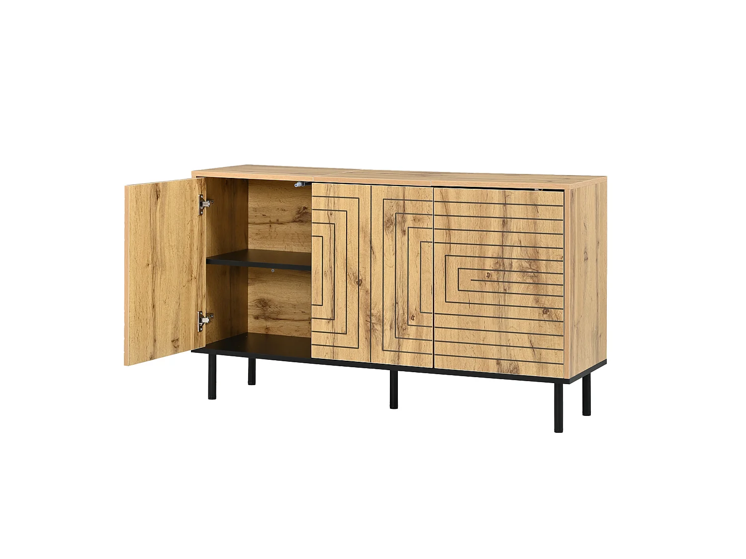 MDF dressoir met golvend patroon en 3 deuren - Hout en zwart 120 × 35 × 68 cm