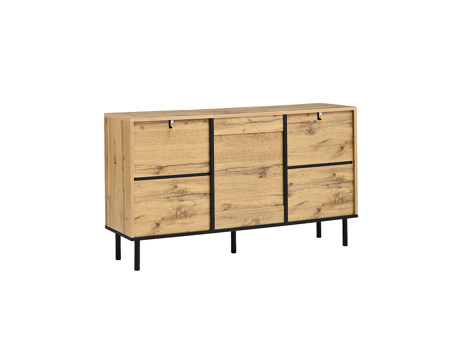 MDF dressoir met golvend patroon en 3 deuren - Hout en zwart 120 × 35 × 68 cm
