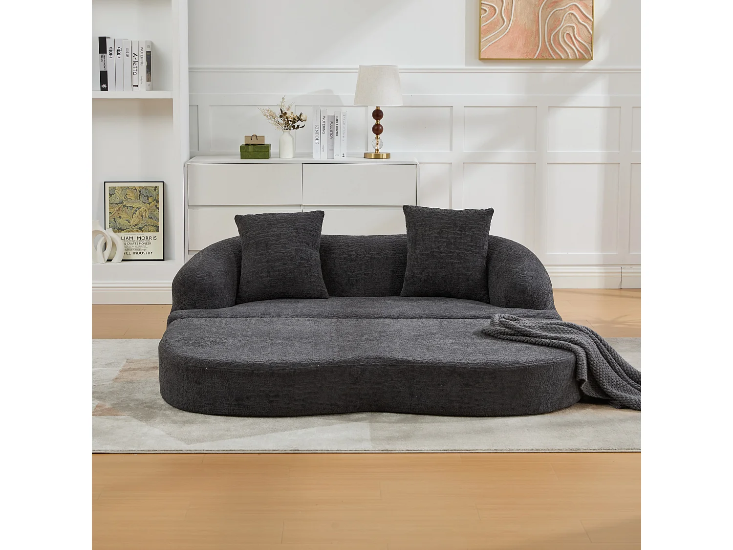 Tweezits slaapbank van chenille met 2 kussens - Donkergrijs 157 x 84 x 65 cm