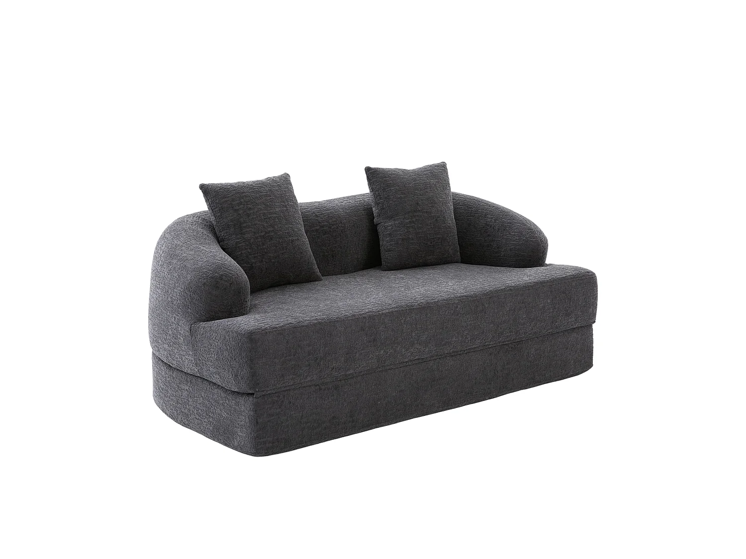 Tweezits slaapbank van chenille met 2 kussens - Donkergrijs 157 x 84 x 65 cm