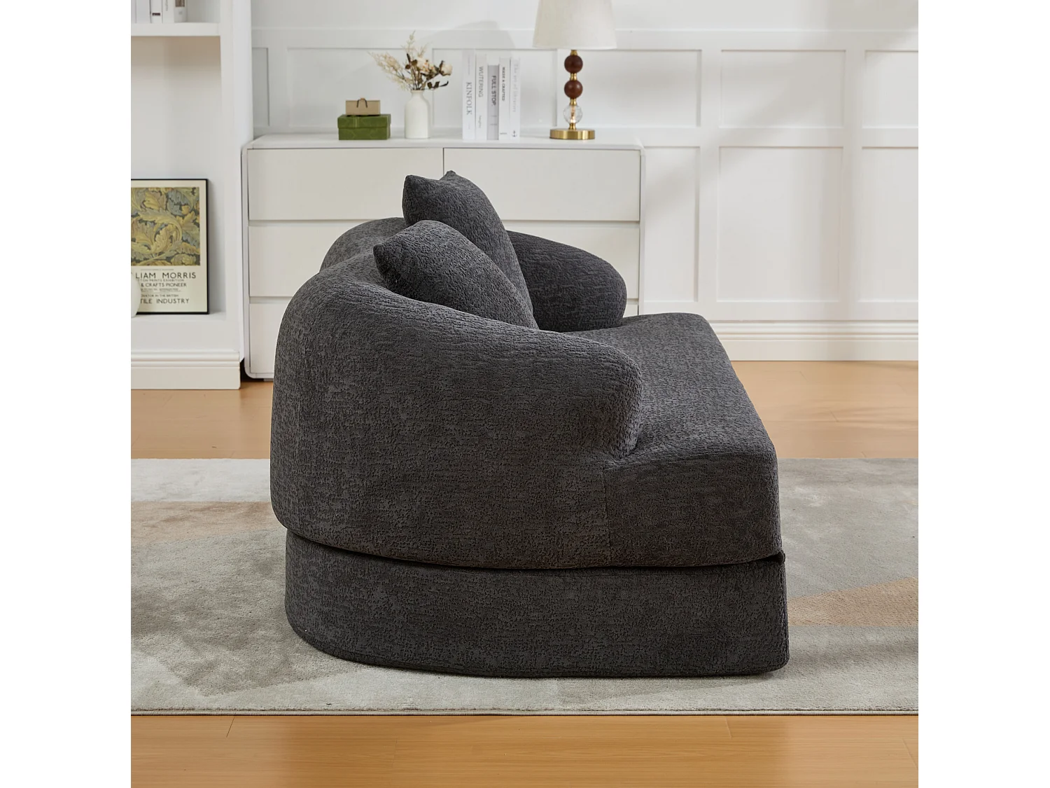 Tweezits slaapbank van chenille met 2 kussens - Donkergrijs 157 x 84 x 65 cm