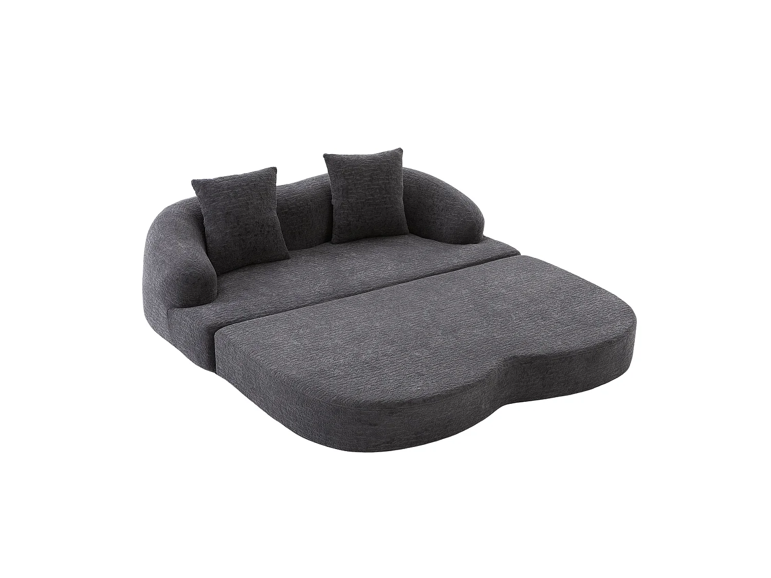 Tweezits slaapbank van chenille met 2 kussens - Donkergrijs 157 x 84 x 65 cm