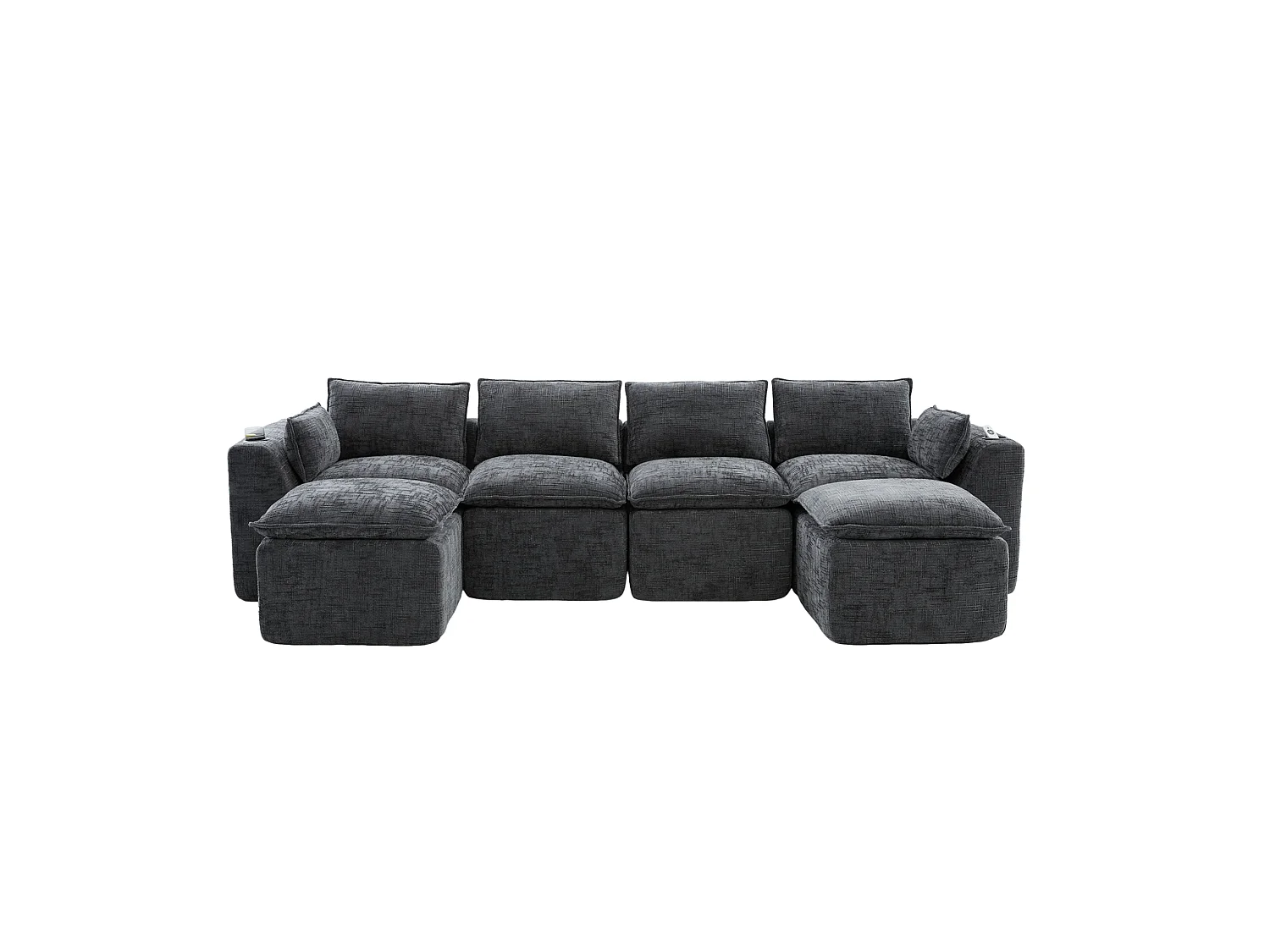 Canapé 4 places avec pouf en tissu chenille gris foncé