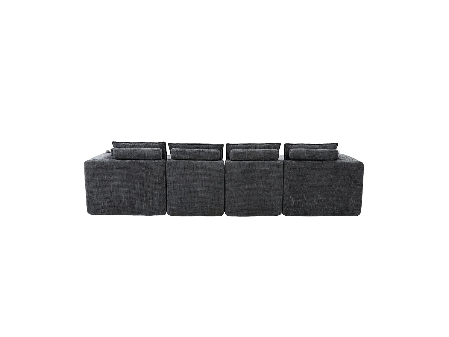 Canapé 4 places avec pouf en tissu chenille gris foncé