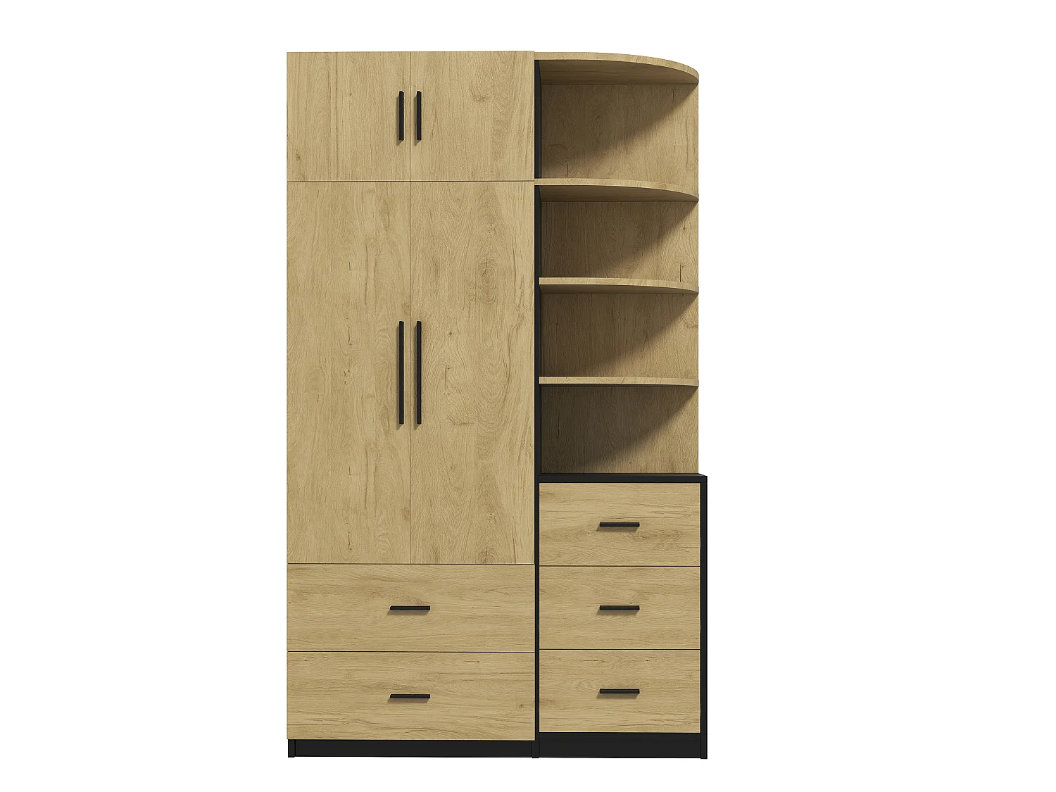 Roupeiro com espaço para pendurar roupa, 5 gavetas e 2 portas - Madeira e preto