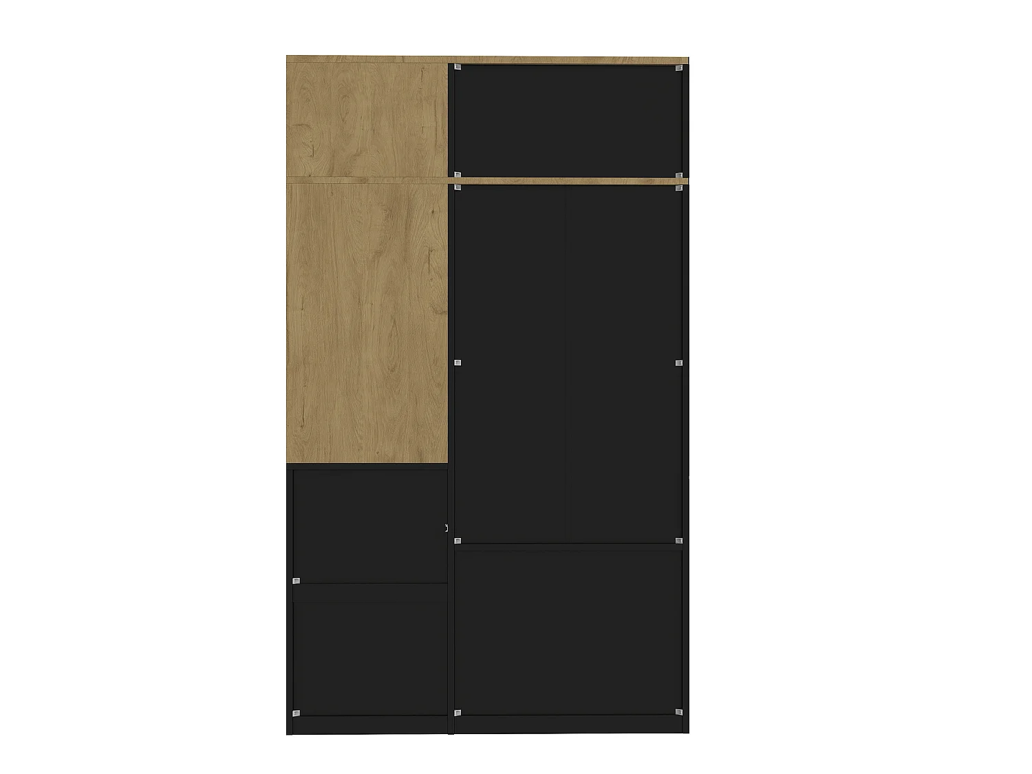 Roupeiro com espaço para pendurar roupa, 5 gavetas e 2 portas - Madeira e preto