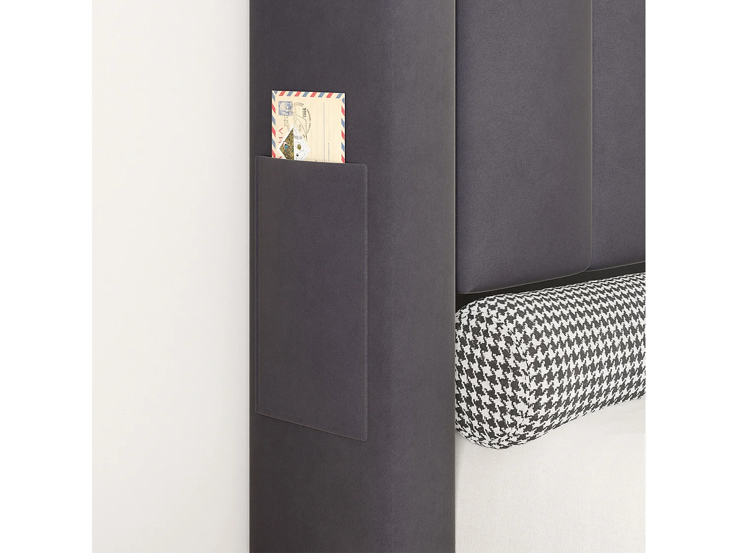 Letto contenitore 180x200 cm con illuminazione a LED e prese di corrente – Letto matrimoniale in velluto grigio