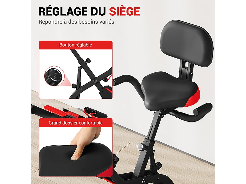 Stille motionscykel - med App, LCD Skærm, Pulsmåling, Modstandsbånd - 10 Modstandsniveauer - Rød