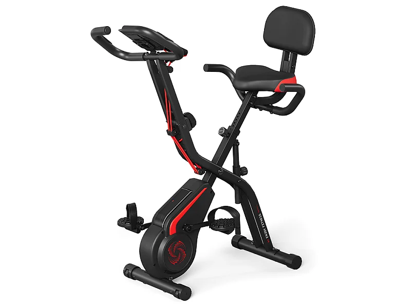 Stille motionscykel - med App, LCD Skærm, Pulsmåling, Modstandsbånd - 10 Modstandsniveauer - Rød