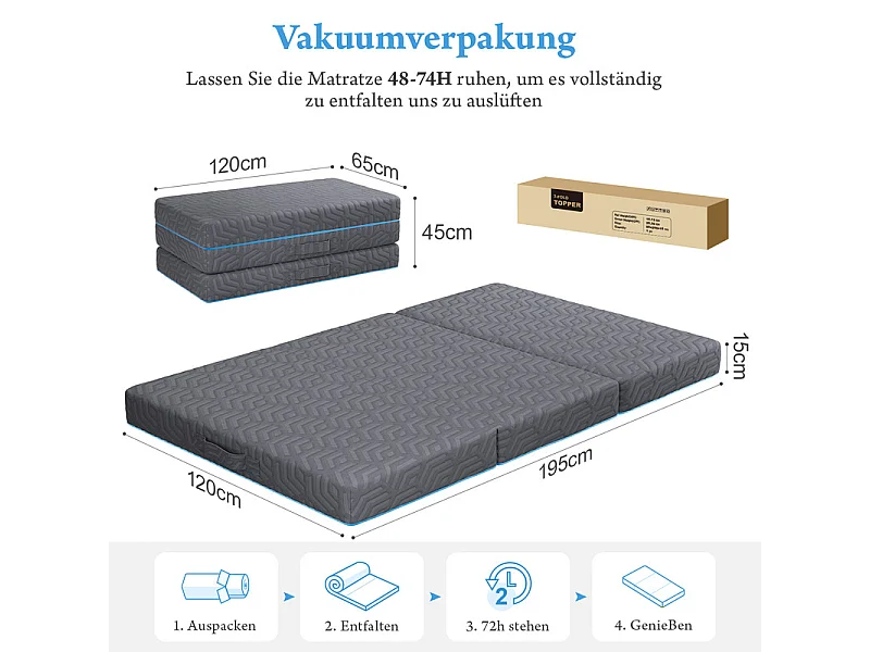 Matratze 120x195cm - 15cm Hochdichter Schaum + Gel-Memory-Schaum - Faltbar und Abnehmbar