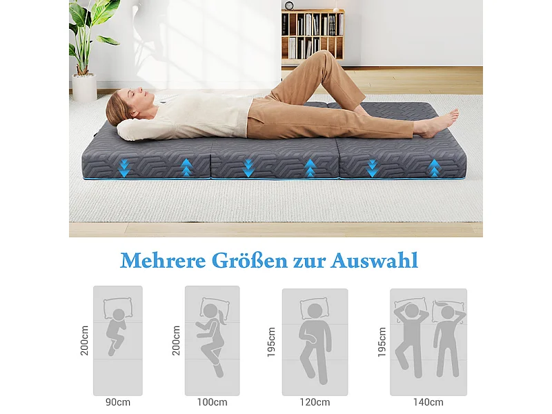 Matratze 100x200cm - 15cm Hochdichter Schaum + Gel-Memory-Schaum - Faltbar und Abnehmbar