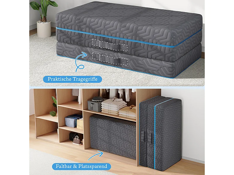 Matratze 100x200cm - 15cm Hochdichter Schaum + Gel-Memory-Schaum - Faltbar und Abnehmbar