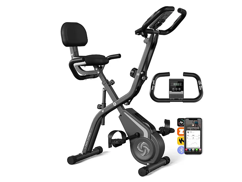 Stille motionscykel - med App, LCD Skærm, Pulsmåling, Modstandsbånd - 10 Modstandsniveauer - Grå