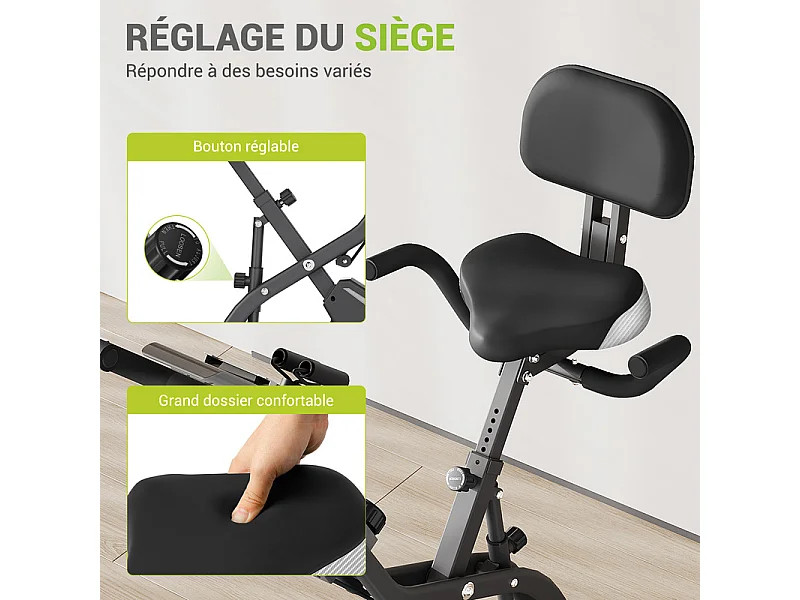 Stille motionscykel - med App, LCD Skærm, Pulsmåling, Modstandsbånd - 10 Modstandsniveauer - Grå