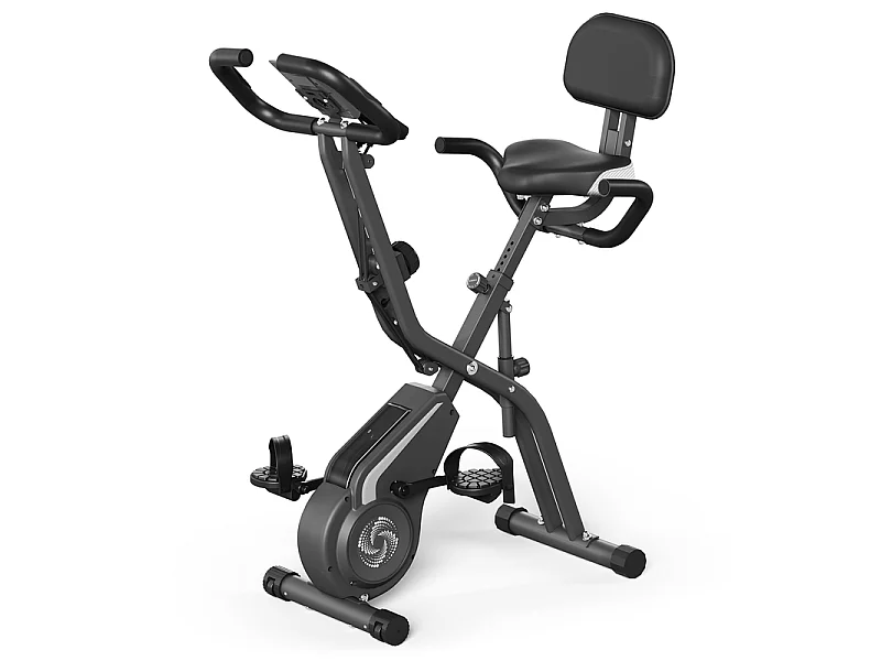 Stille motionscykel - med App, LCD Skærm, Pulsmåling, Modstandsbånd - 10 Modstandsniveauer - Grå