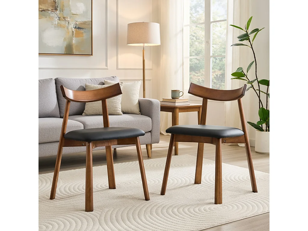 Lot de 2 chaises de salle à manger, structure en bois, avec dossier ergonomique, chaises seules (table non comprise),  noir