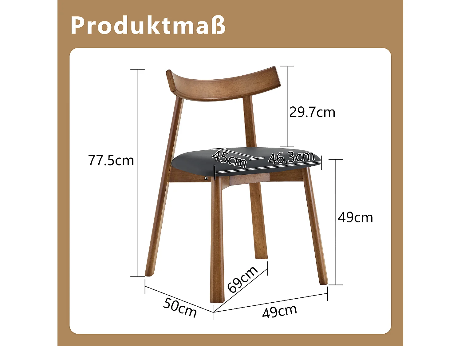 Lot de 2 chaises de salle à manger, structure en bois, avec dossier ergonomique, chaises seules (table non comprise),  noir