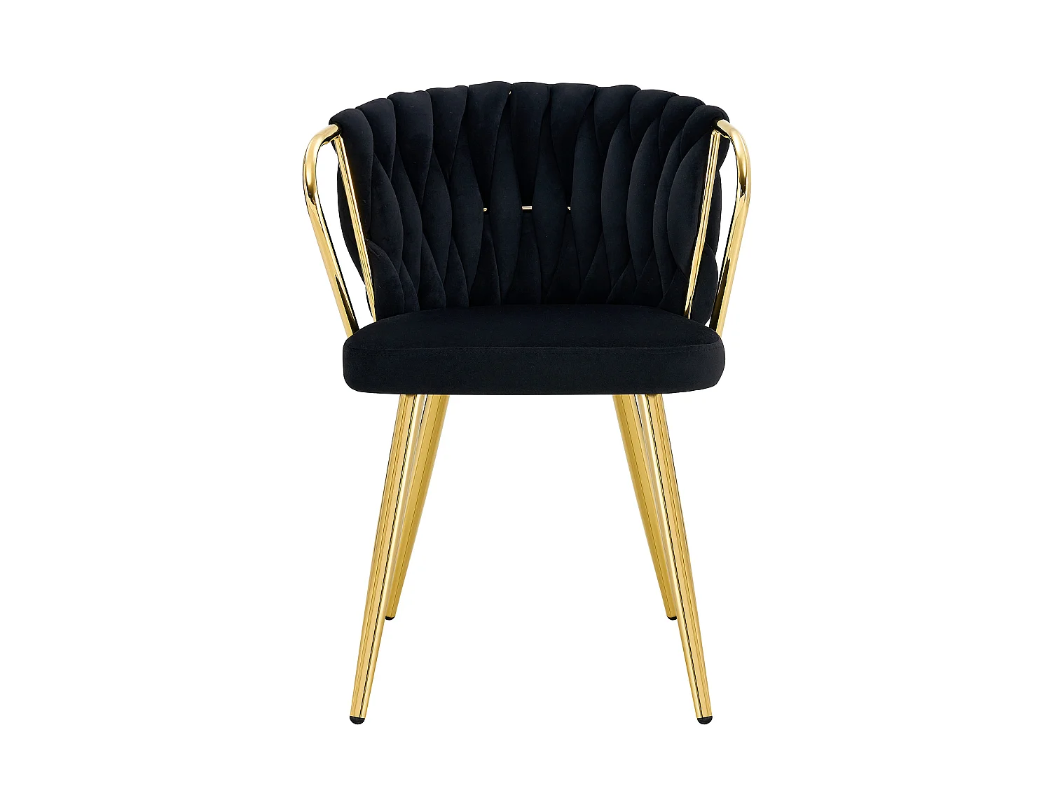 Chaises de salle à manger, lot de deux ,avec dossier tressé et pieds en métal doré, ergonomique, en velours, noir et doré