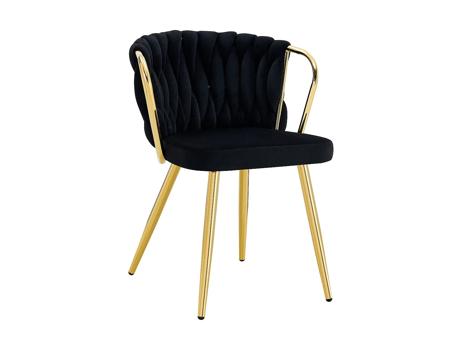 Chaises de salle à manger, lot de deux ,avec dossier tressé et pieds en métal doré, ergonomique, en velours, noir et doré