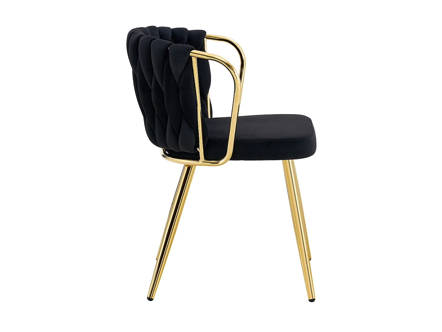 Chaises de salle à manger, lot de deux ,avec dossier tressé et pieds en métal doré, ergonomique, en velours, noir et doré