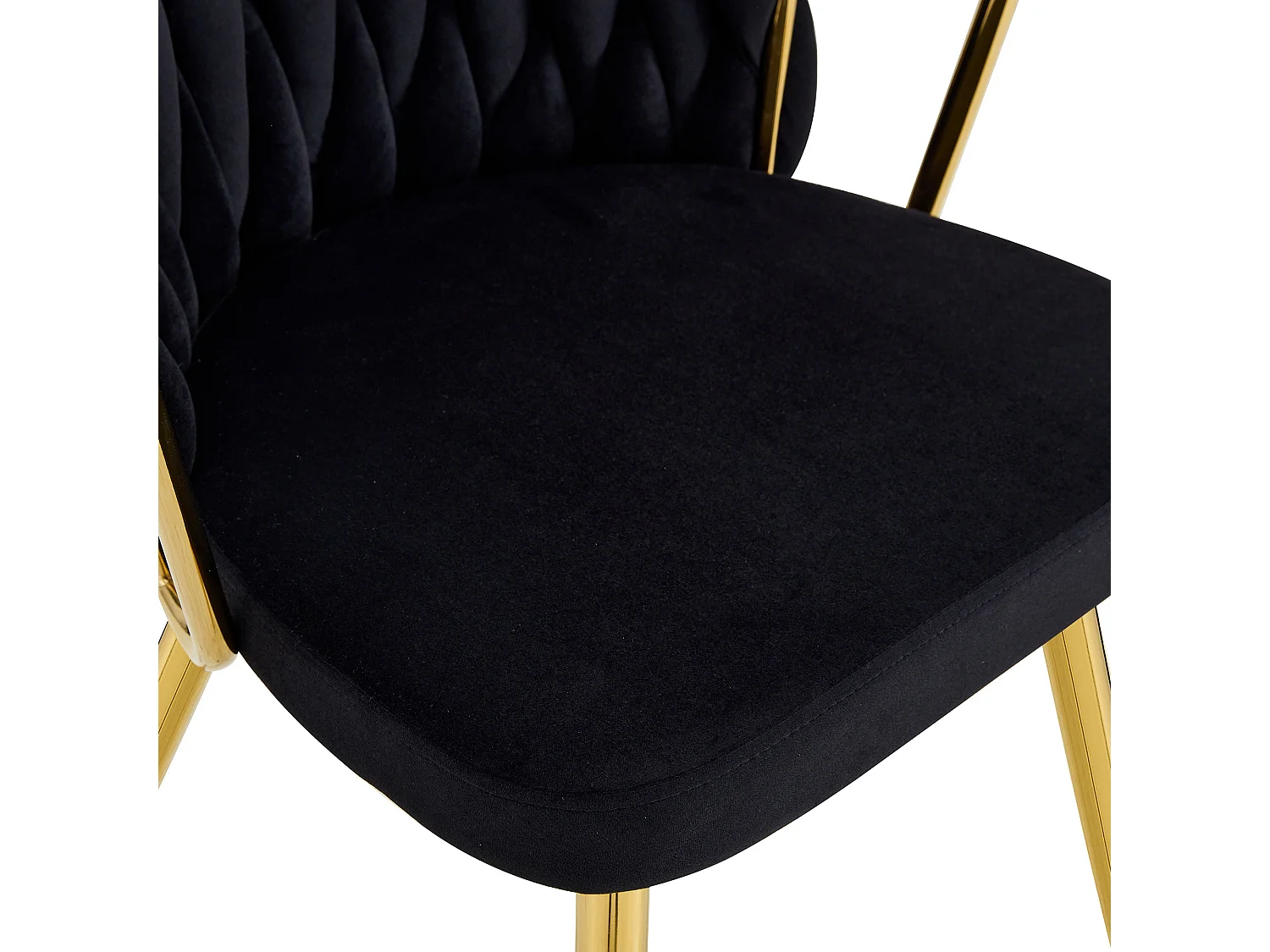 Chaises de salle à manger, lot de deux ,avec dossier tressé et pieds en métal doré, ergonomique, en velours, noir et doré
