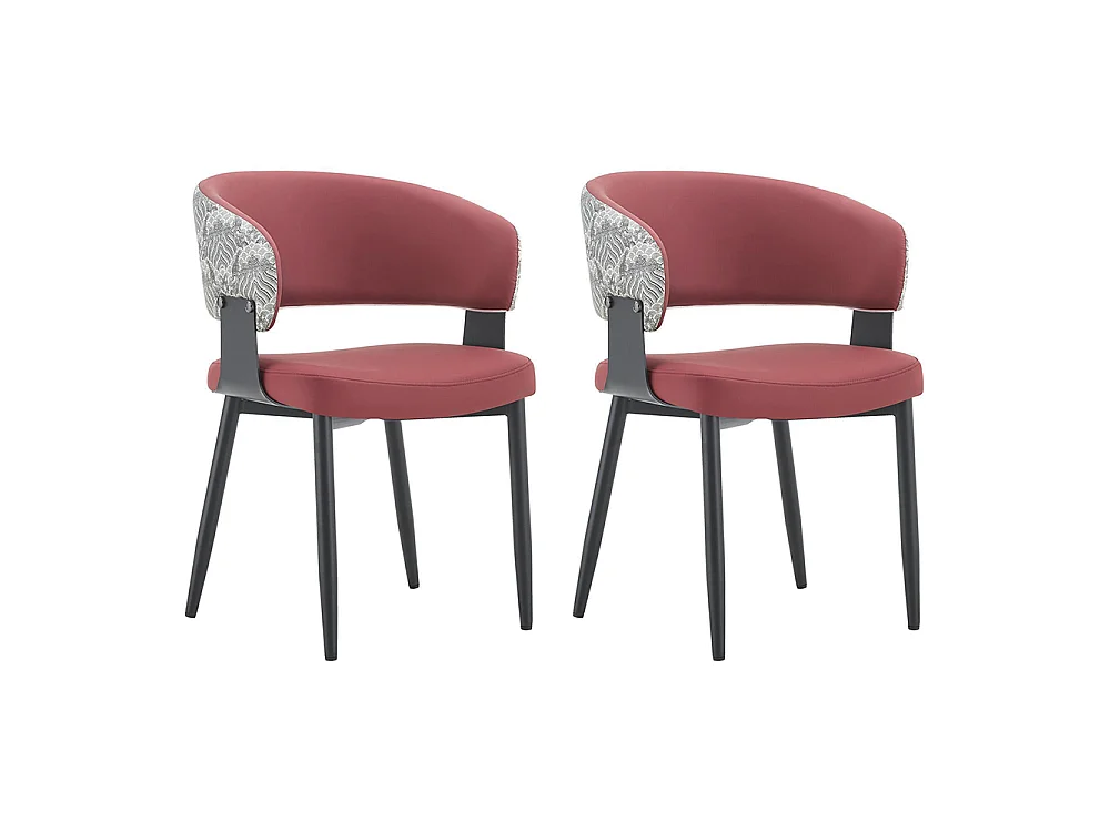 Eetkamerstoelen, set van 2, met afgeronde armleuningen en een rugleuning met print, van kunstleer, voorzien van stevige poten, rood