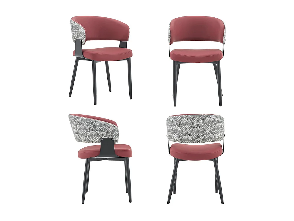 Eetkamerstoelen, set van 2, met afgeronde armleuningen en een rugleuning met print, van kunstleer, voorzien van stevige poten, rood
