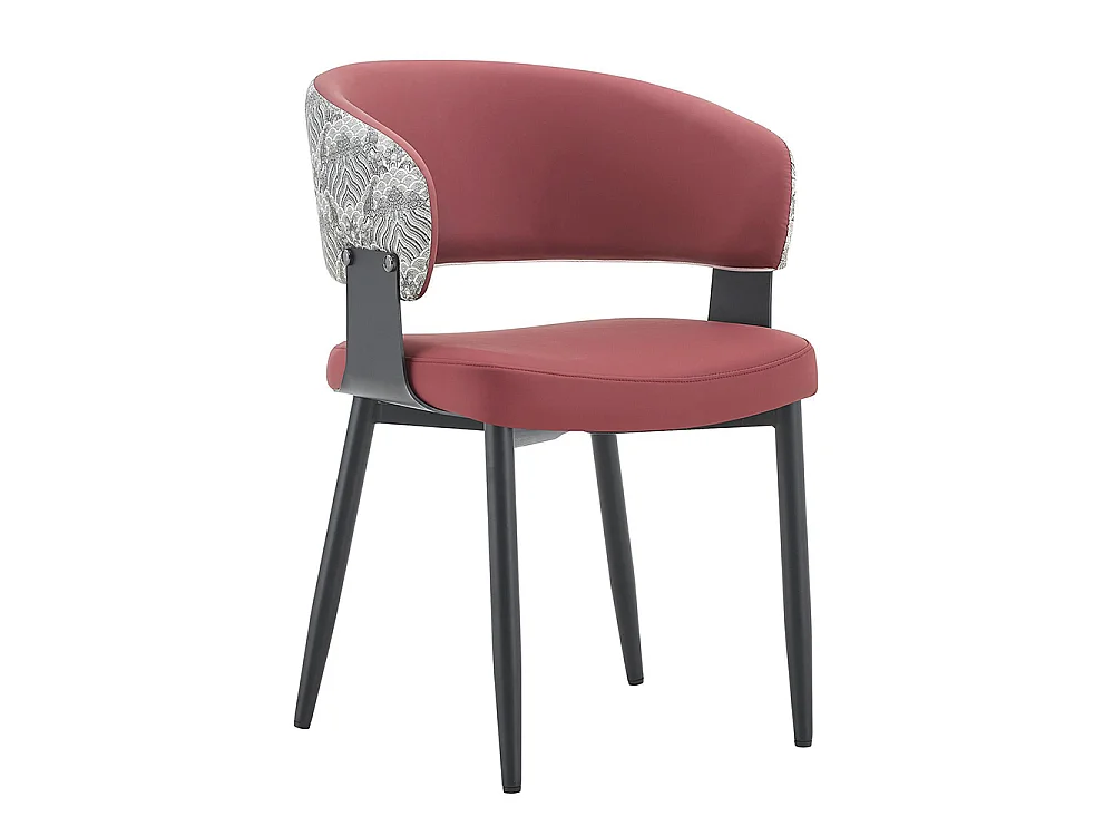 Eetkamerstoelen, set van 2, met afgeronde armleuningen en een rugleuning met print, van kunstleer, voorzien van stevige poten, rood