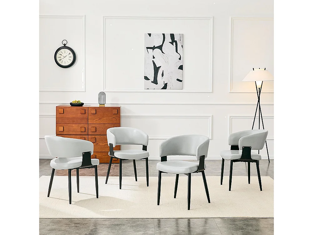 Eetkamerstoelen, set van 2, met afgeronde armleuningen, keukenstoelen van kunstleer, voorzien van stevige poten, grijs
