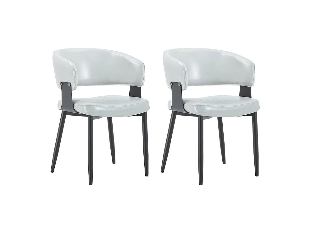 Eetkamerstoelen, set van 2, met afgeronde armleuningen, keukenstoelen van kunstleer, voorzien van stevige poten, grijs