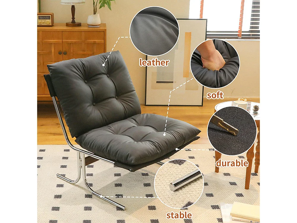 Fauteuil de détente, similicuir, avec housse amovible, pieds en métal, style Barcelone, Noir