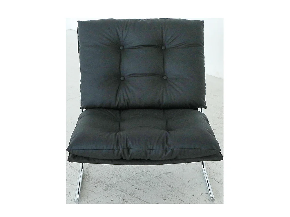 Fauteuil de détente, similicuir, avec housse amovible, pieds en métal, style Barcelone, Noir