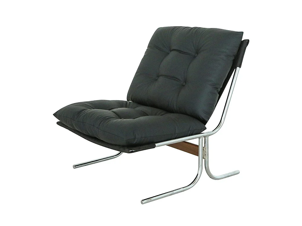 Fauteuil de détente, similicuir, avec housse amovible, pieds en métal, style Barcelone, Noir