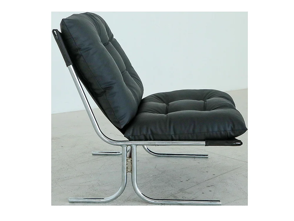 Fauteuil de détente, similicuir, avec housse amovible, pieds en métal, style Barcelone, Noir