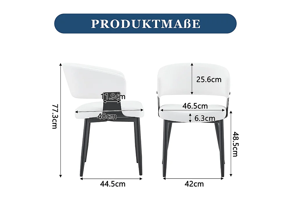 Eetkamerstoelen, set van 2, met afgeronde armleuningen en een rugleuning met print, van kunstleer, voorzien van stevige poten, wit + zwart