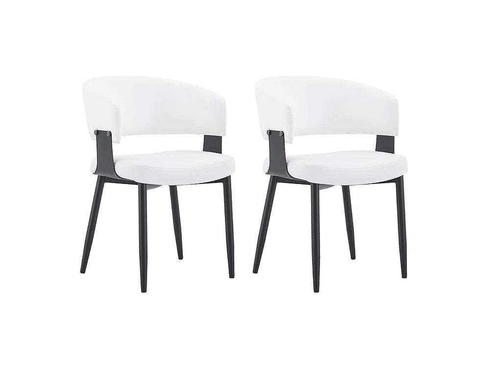 Eetkamerstoelen, set van 2, met afgeronde armleuningen en een rugleuning met print, van kunstleer, voorzien van stevige poten, wit + zwart