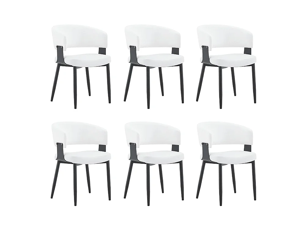 Eetkamerstoelen, set van 2, met afgeronde armleuningen en een rugleuning met print, van kunstleer, voorzien van stevige poten, wit + zwart