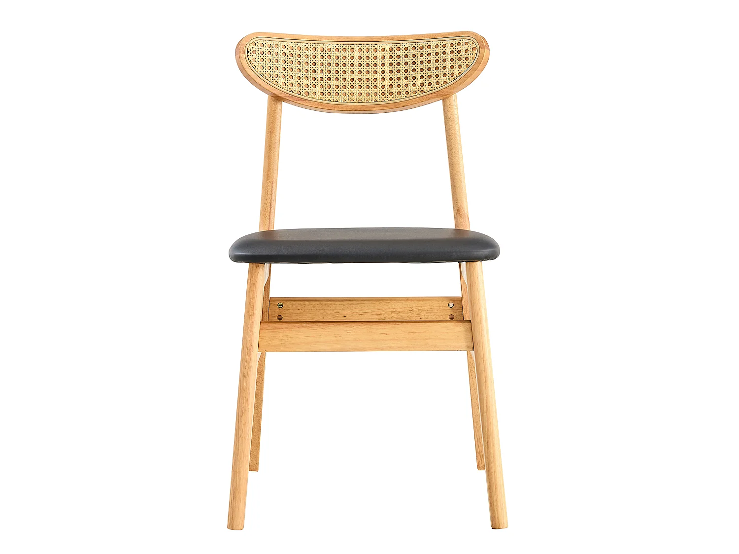 Lote de 2 sillas de comedor con respaldo de ratán y madera maciza, piezas únicas, ergonómicas, con asiento tapizado, negro