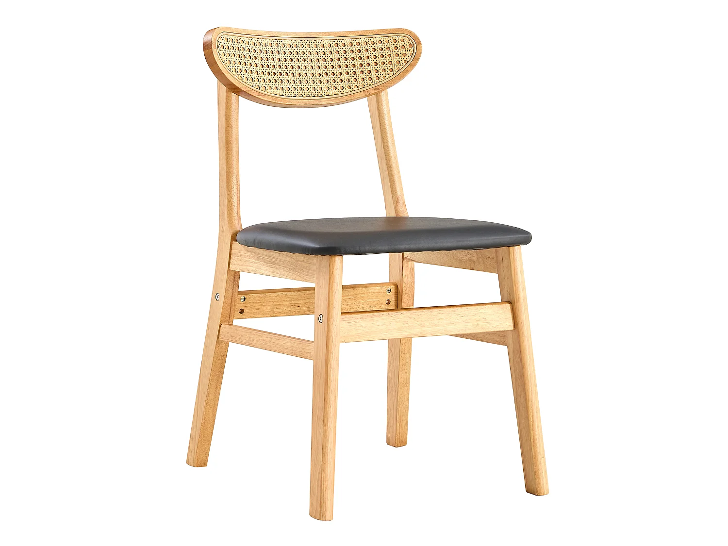 Lote de 2 sillas de comedor con respaldo de ratán y madera maciza, piezas únicas, ergonómicas, con asiento tapizado, negro