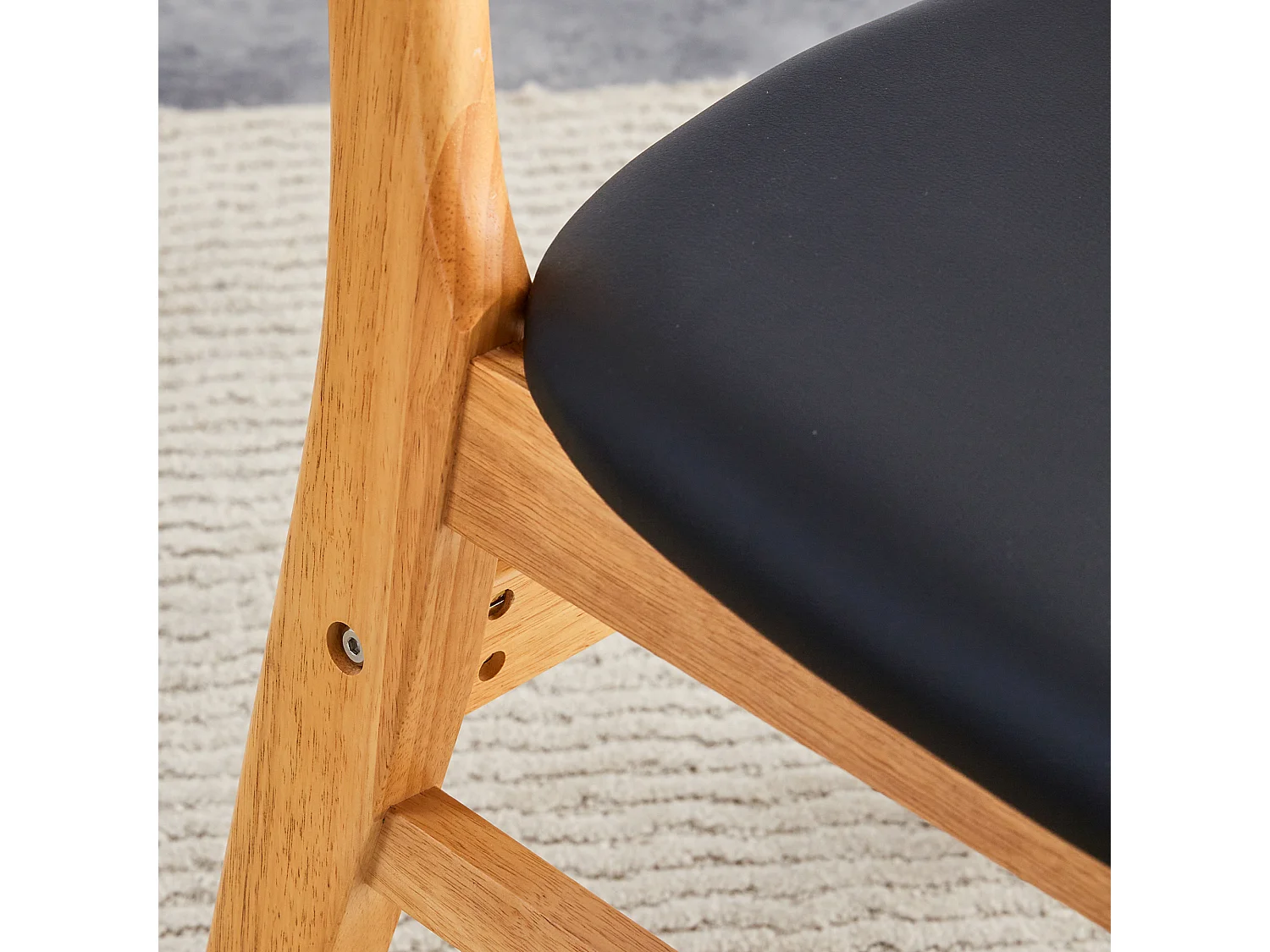 Lote de 2 sillas de comedor con respaldo de ratán y madera maciza, piezas únicas, ergonómicas, con asiento tapizado, negro