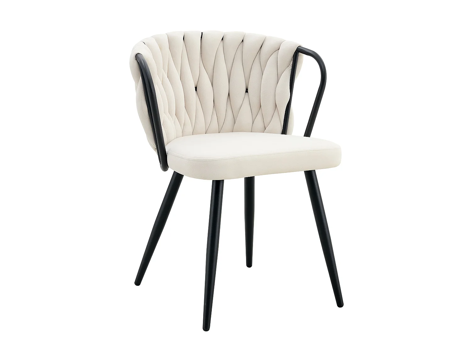 Cadeiras de jantar, conjunto de duas, com encosto trançado e pés em metal dourado, ergonómicas, em veludo, bege e preto