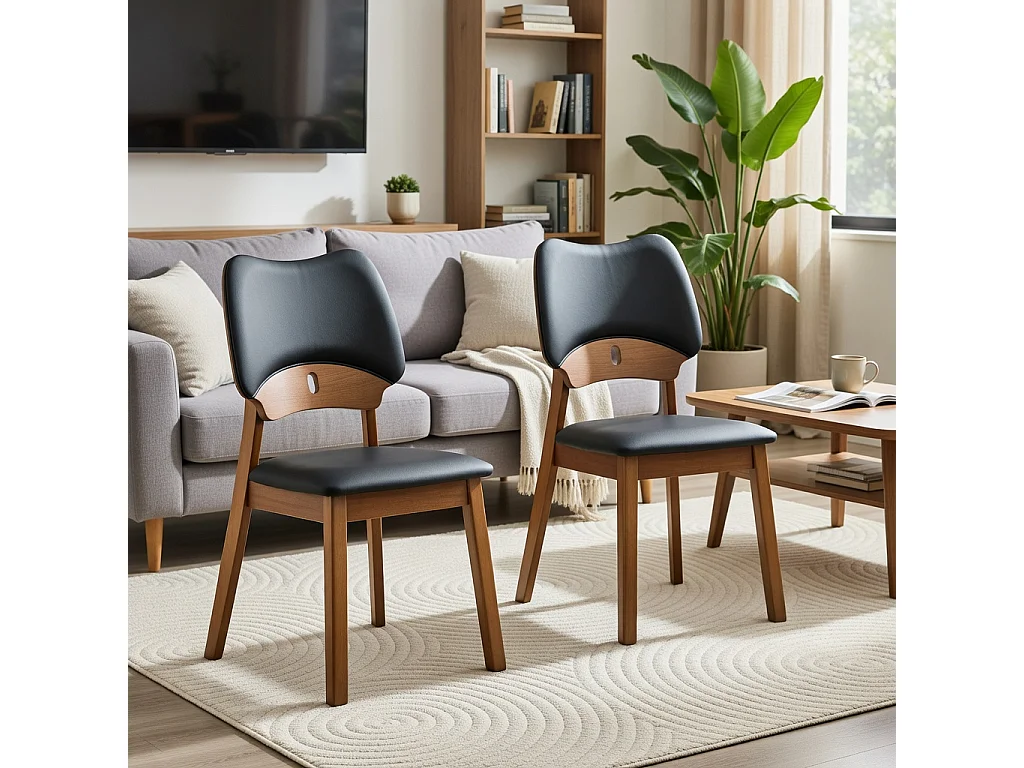 Lote de 2 sillas de comedor, respaldo en forma de mariposa, sillas de madera, asiento acolchado, negro
