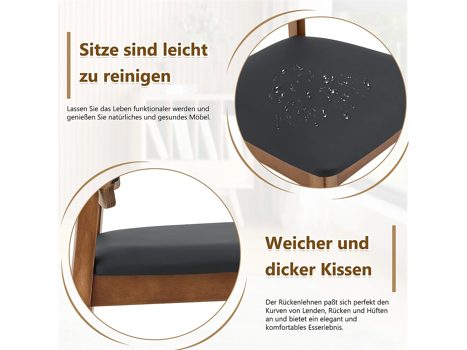 Lote de 2 sillas de comedor, respaldo en forma de mariposa, sillas de madera, asiento acolchado, negro